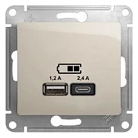 Розетка USB Schneider Electric Glossa A+С, 5В/2,4А, 2х5В/1,2 А молочный