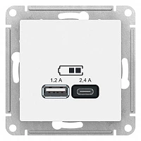 Розетка USB Schneider Electric AtlasDesign A+С, 5В/2,4 А, 2х5В/1,2 А, мех белая