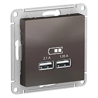 Розетка USB Schneider Electric AtlasDesign 5В, 1 порт x 2,1 А, 2 порта х 1,05 А, мех мокко