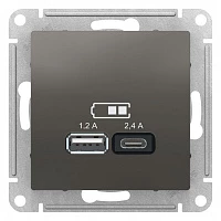 Розетка USB Schneider Electric AtlasDesign A+С, 5В/2,4 А, 2х5В/1,2 А, мех сталь
