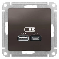 Розетка USB Schneider Electric AtlasDesign A+С, 5В/2,4А, 2х5В/1,2А, мех мокко