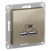 Розетка USB Schneider Electric AtlasDesign 5В, 1 порт x 2,1 А, 2 порта х 1,05 А, мех шампань
