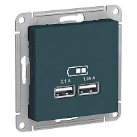 Розетка USB Schneider Electric AtlasDesign 5В, 1 порт x 2,1 А, 2 порта х 1,05 А, мех изумруд