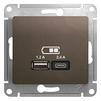 Розетка USB Schneider Electric Glossa A+С, 5В/2,4А, 2х5В/1,2А шоколад