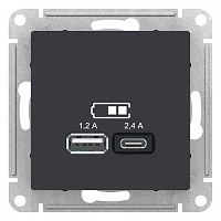 Розетка USB Schneider Electric AtlasDesign A+С, 5В/2,4А, 2х5В/1,2 А, мех карбон