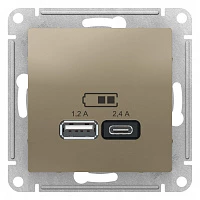 Розетка USB Schneider Electric AtlasDesign A+С, 5В/2,4А, 2х5В/1,2А, мех шампань